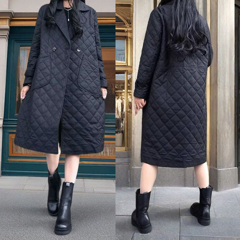 Quilted Diamond-Pattern Padded Cotton Coat