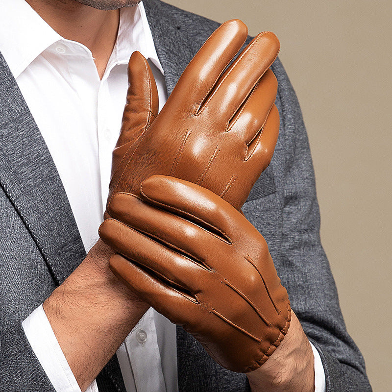 Short Genuine Sheepskin Gloves with Fleece Lining