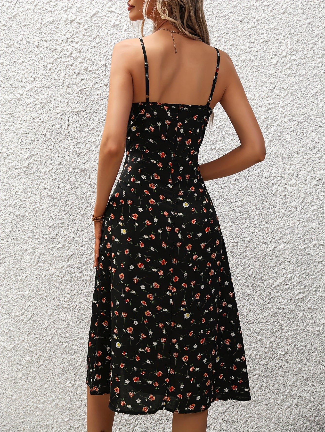 Polka Dot Split Maxi Dress with Straps