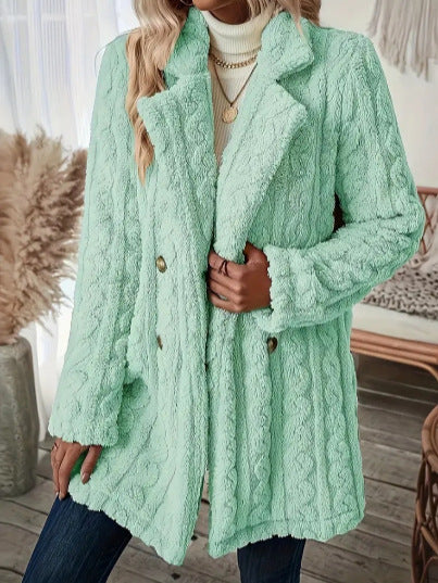 Insulated Double-Breasted Mid-Length Suit-Collar Coat