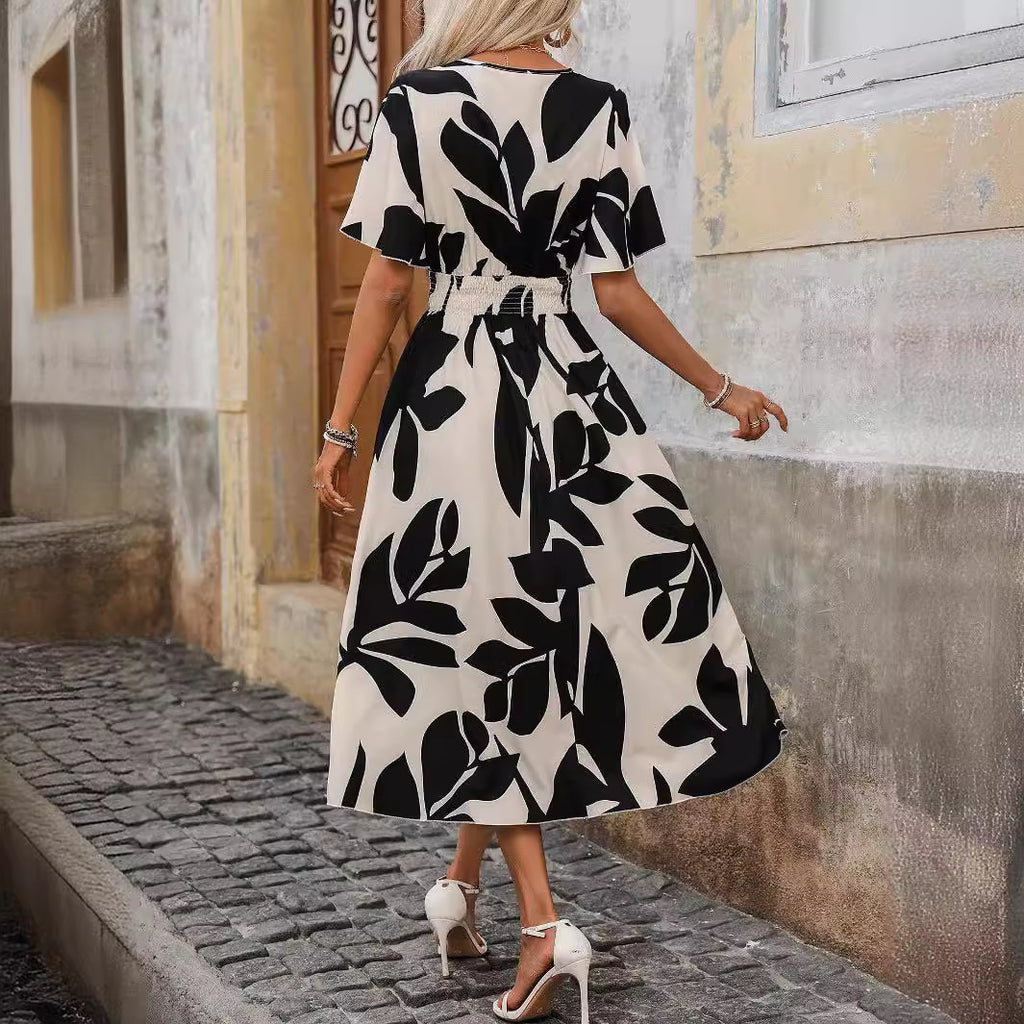 Summer New Elegant Women Crossneck Dress