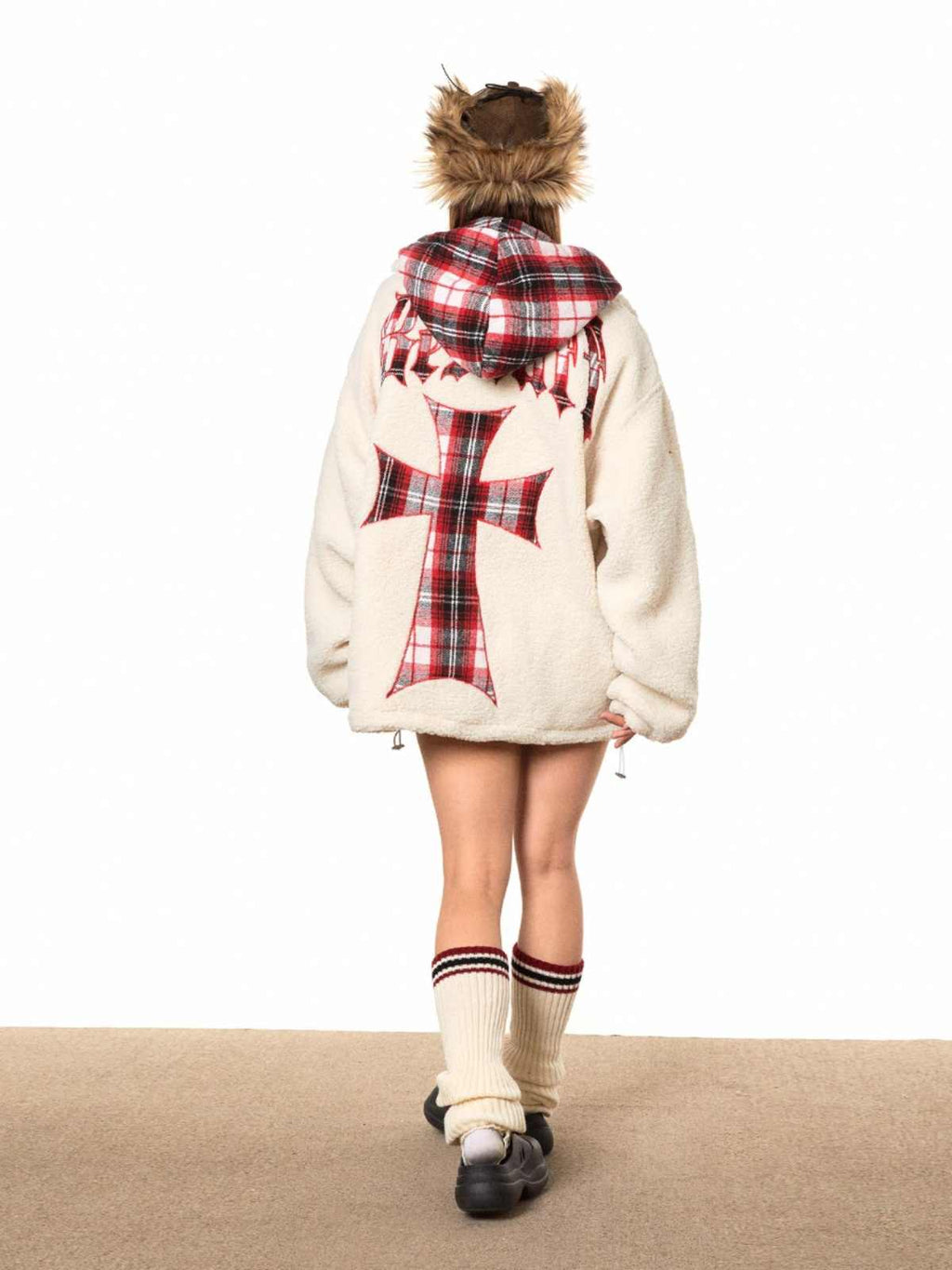 Retro Contrast-Color Hooded Cold-Proof Coat