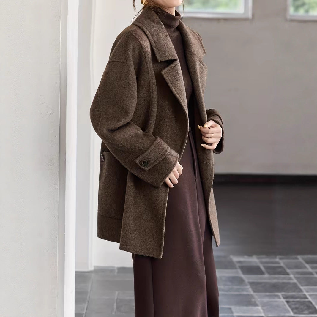 Classic Long Double-Faced Wool Coat in Old Money Style