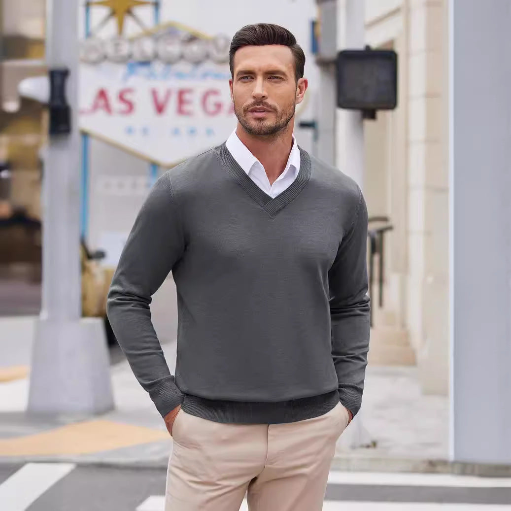 V-Neck Knit Sweater for Men