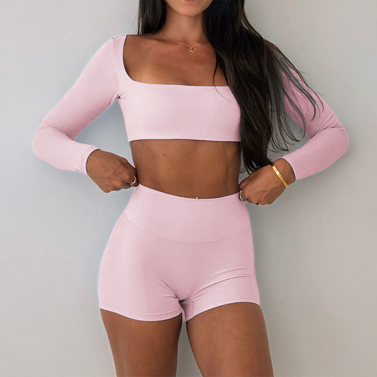 Solid-Color Yoga Tank & Shorts Set for Women