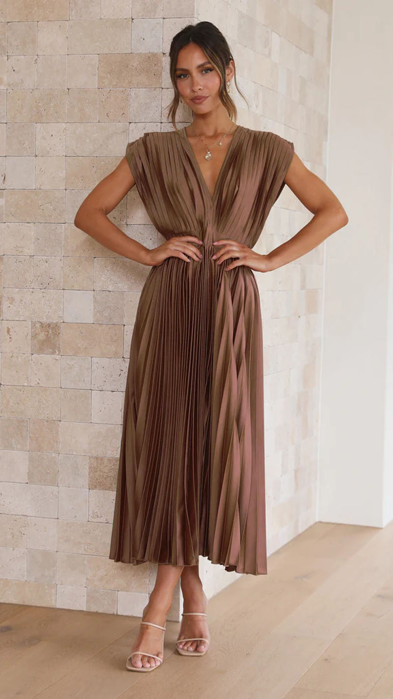 Summer V-Neck Pleated Dress