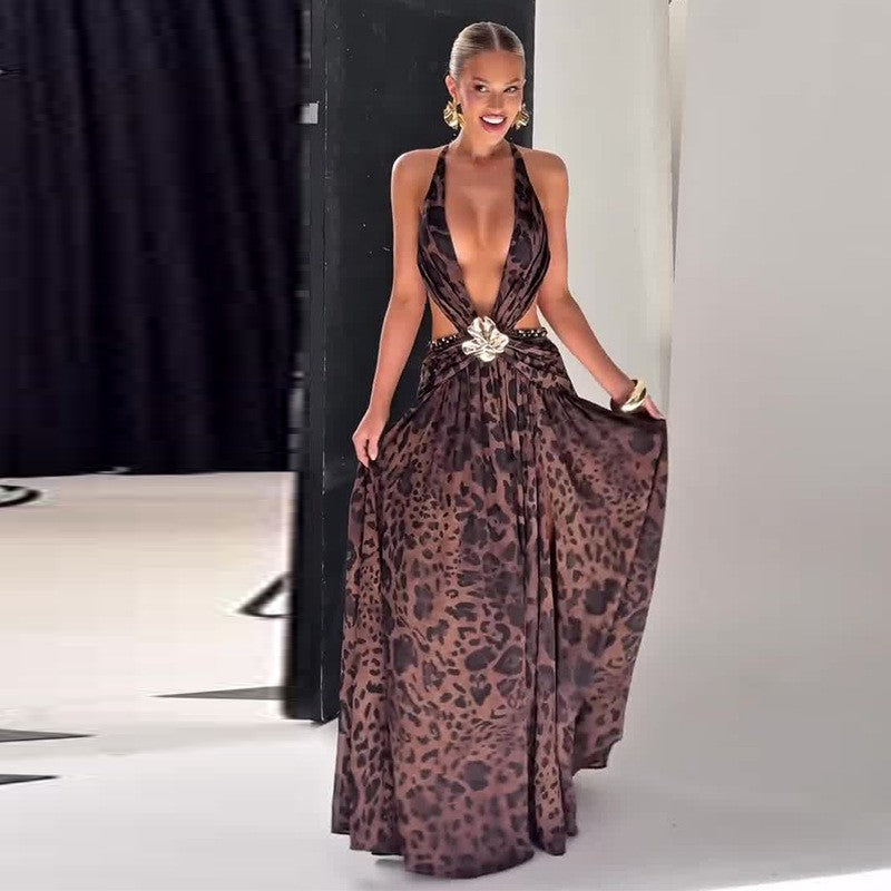 Summer Sleeveless Leopard Print Dress for Women