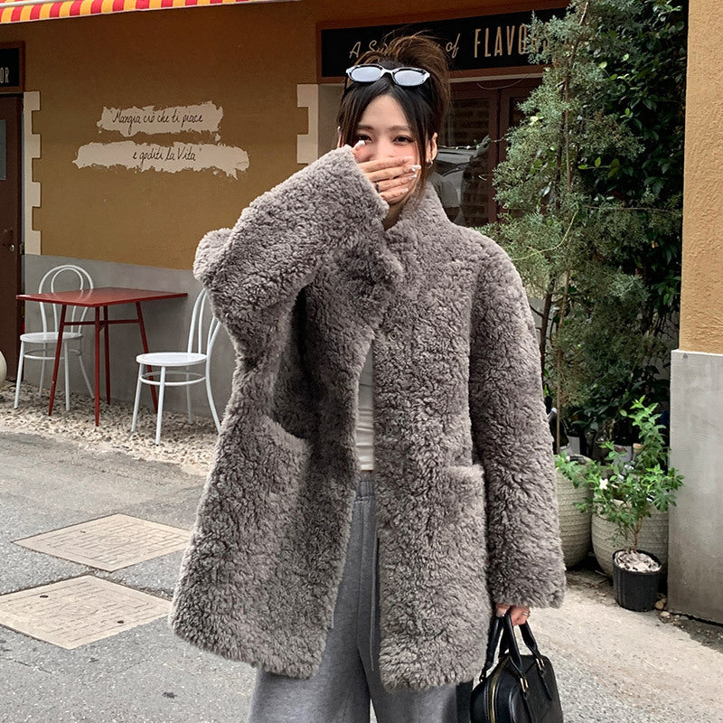 Mid-Length Lambswool Coat for Women