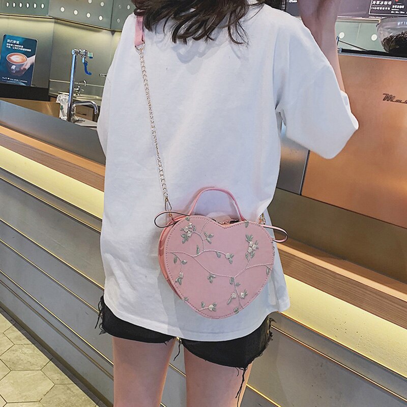 Lace peach heart lock women bag shoulder bag