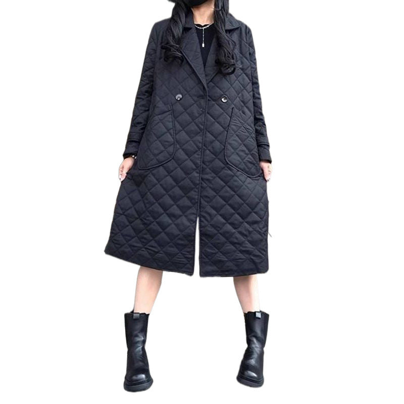 Quilted Diamond-Pattern Padded Cotton Coat