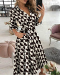 Summer New Geometric Print Belt Dress Women