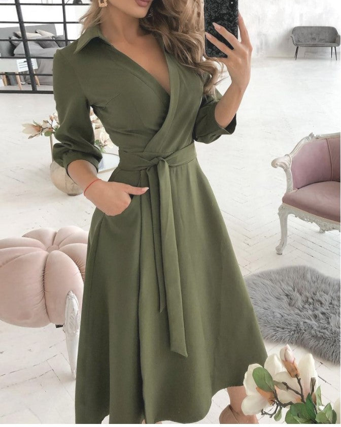 Summer New Geometric Print Belt Dress Women