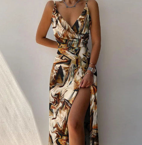 V-Neck Slit Sling Dress