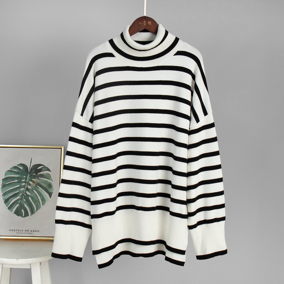 High-Neck Knit Pullover Sweater