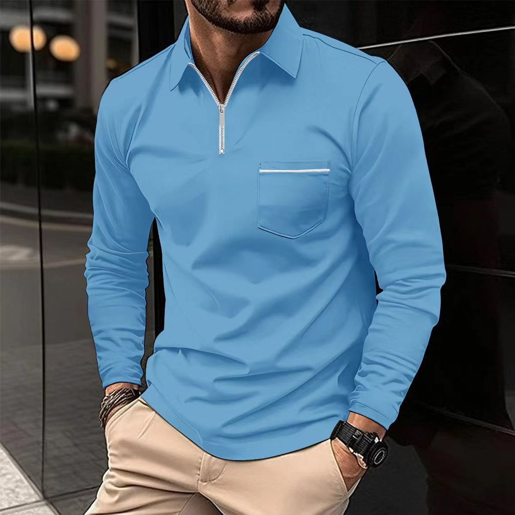 Autumn Men's Zip-Up Long Sleeve Polo Shirt