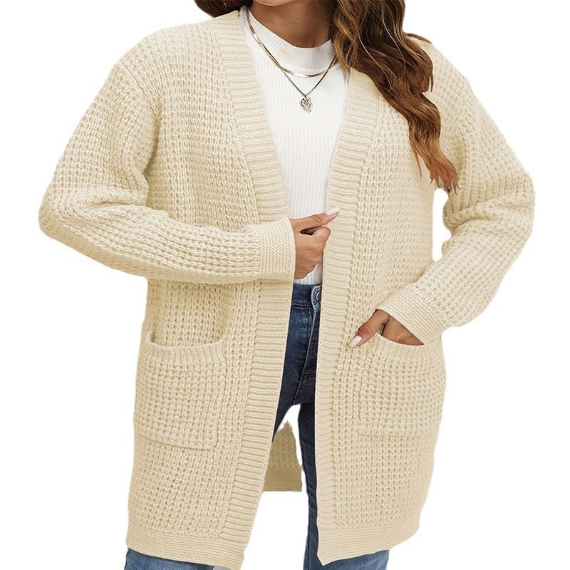 Womens Knitted Long Cable Knit Sweater Coat