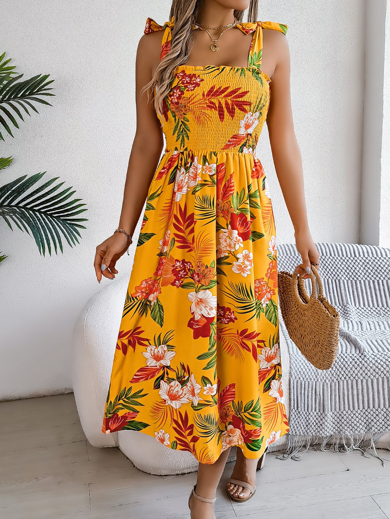Floral Print Suspender Corset Dress