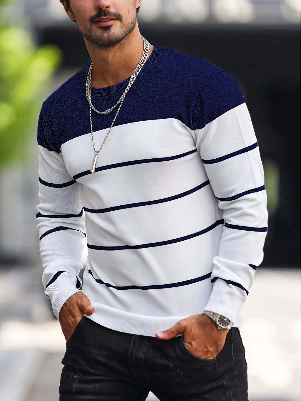 Men’s Knitted Crew-Neck Casual Sweatshirt