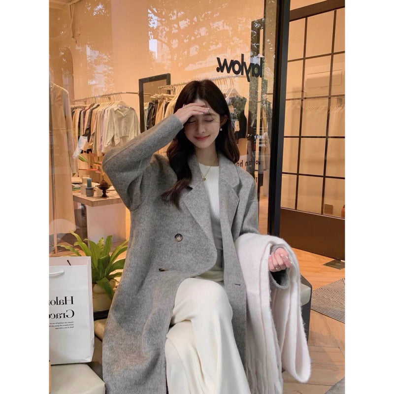 Western-Style Double-Faced Wool Coat for Women