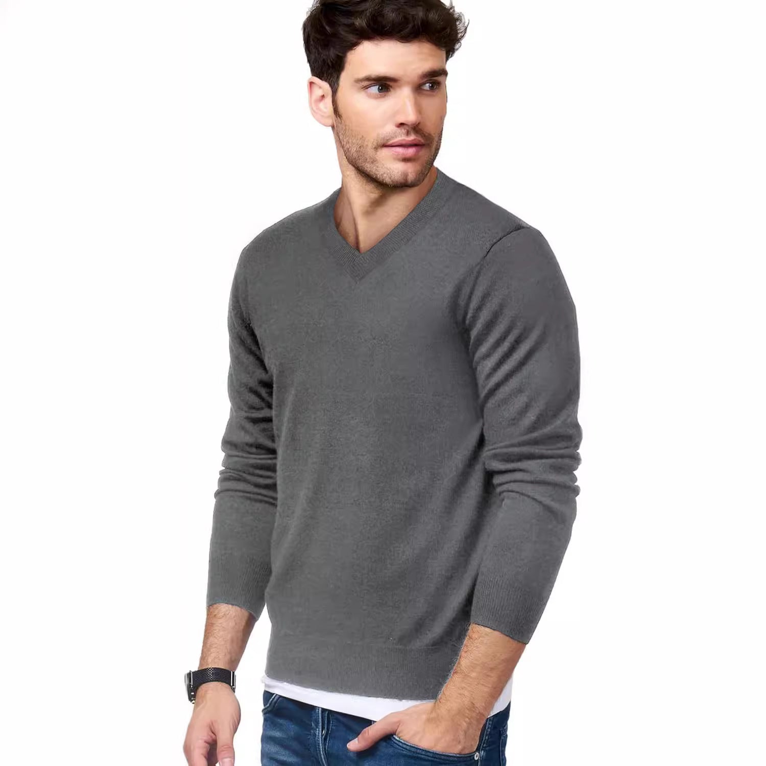 V-Neck Knit Sweater for Men