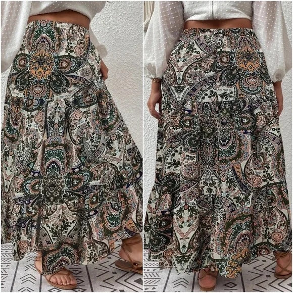 Summer Bohemian Printed Ruffled Skirt for Women
