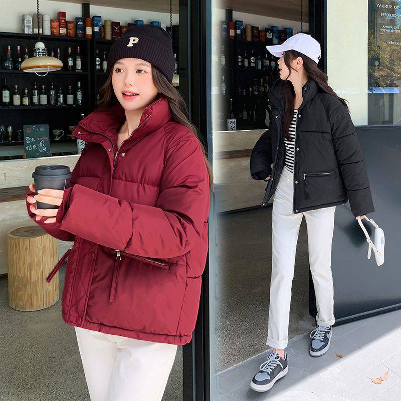 Stand-Collar Short Padded Coat for Women