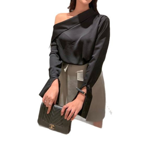 Solid-Color Off-Shoulder Button-Down Shirt for Women