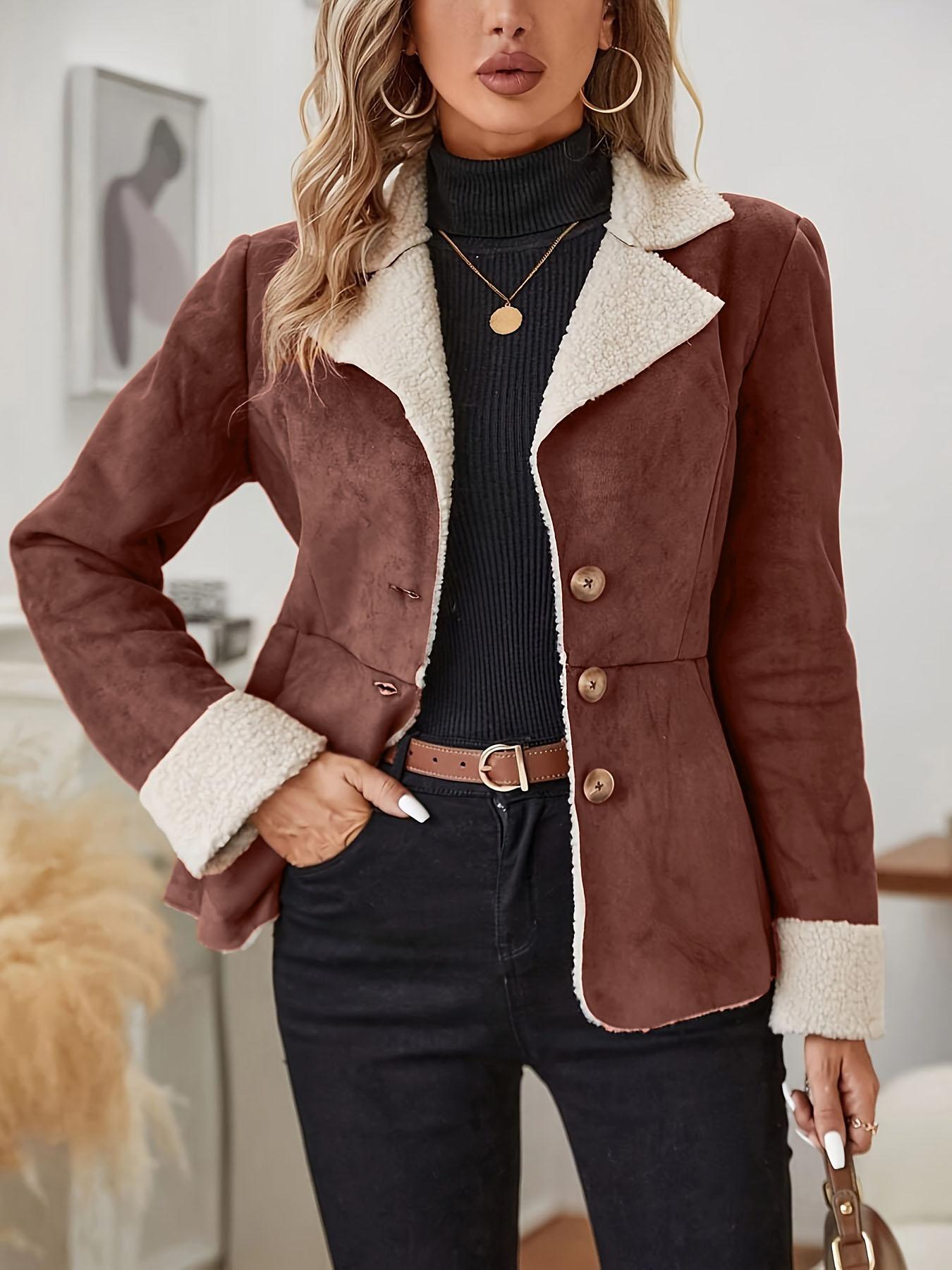 Warm Leather & Velvet Turn-Down Collar Coat