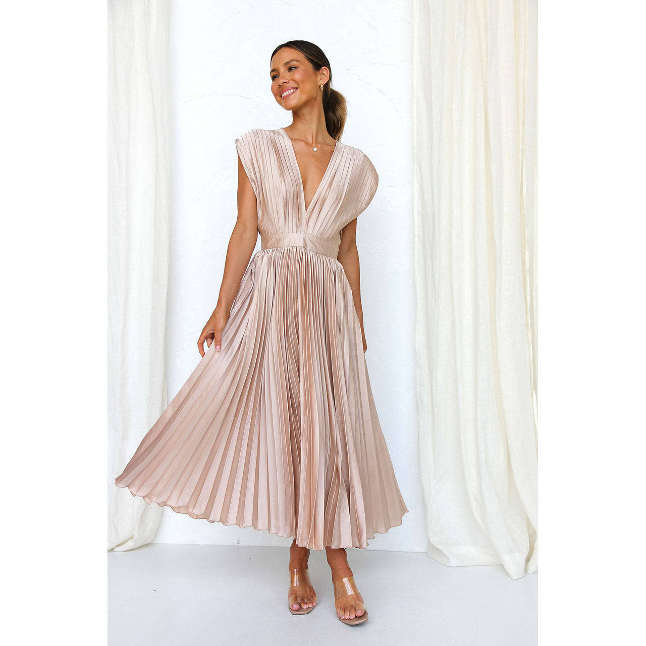 Summer V-Neck Pleated Dress