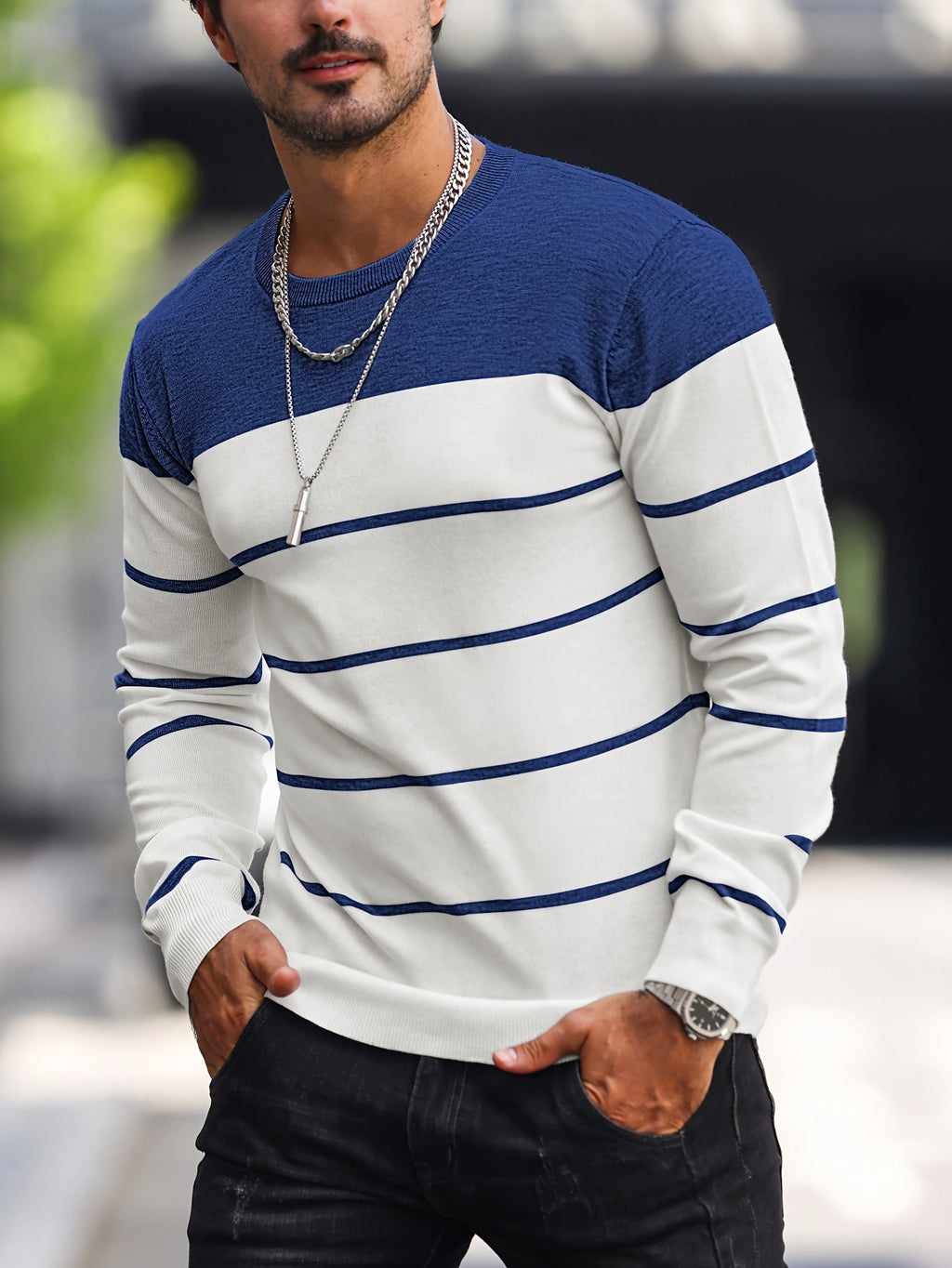 Men’s Knitted Crew-Neck Casual Sweatshirt