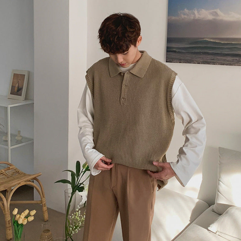 Loose-Fit V-Neck Knit Sweater Vest for Men