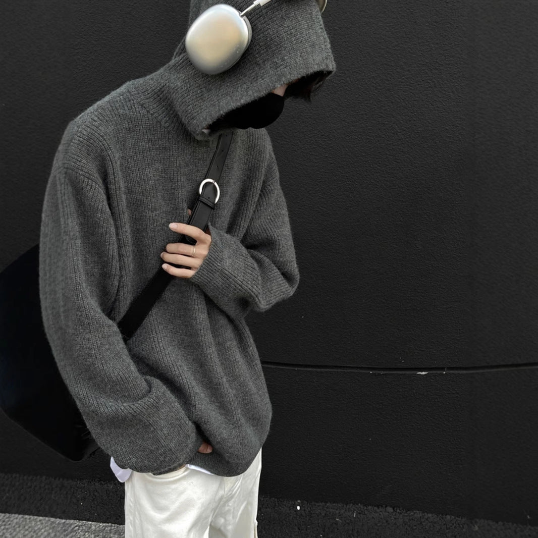 Laid-Back Loose-Fit Hooded Knit Sweater for Men