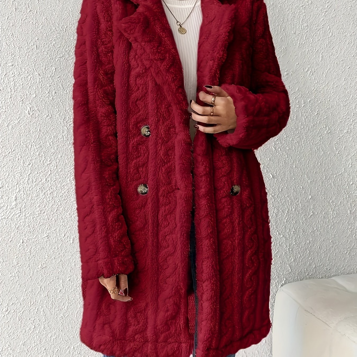 Insulated Double-Breasted Mid-Length Suit-Collar Coat