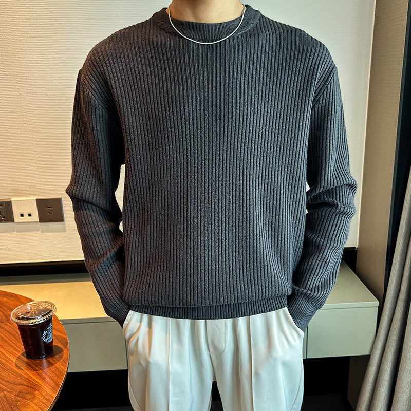 Thick Ribbed Round-Neck Sweater for Men