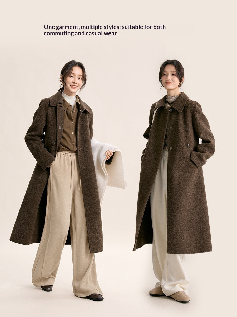 Elegant Small-Lapel Double-Faced Wool Mid-Length Coat