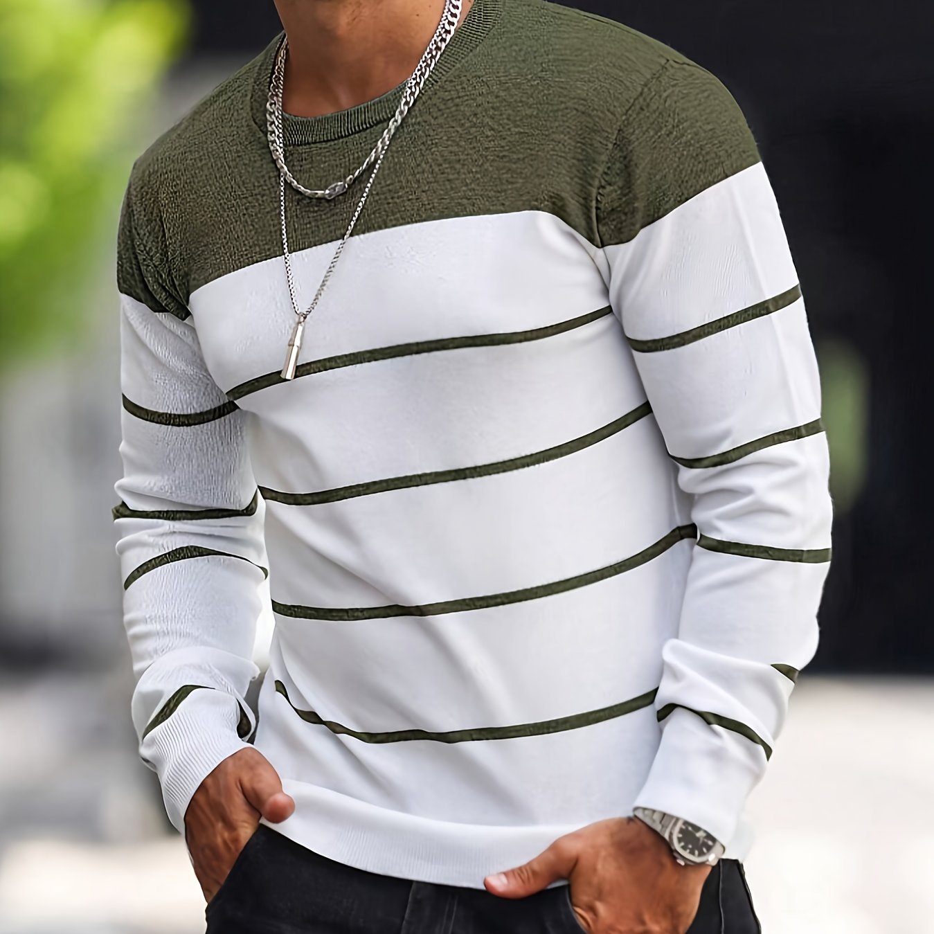 Men’s Knitted Crew-Neck Casual Sweatshirt