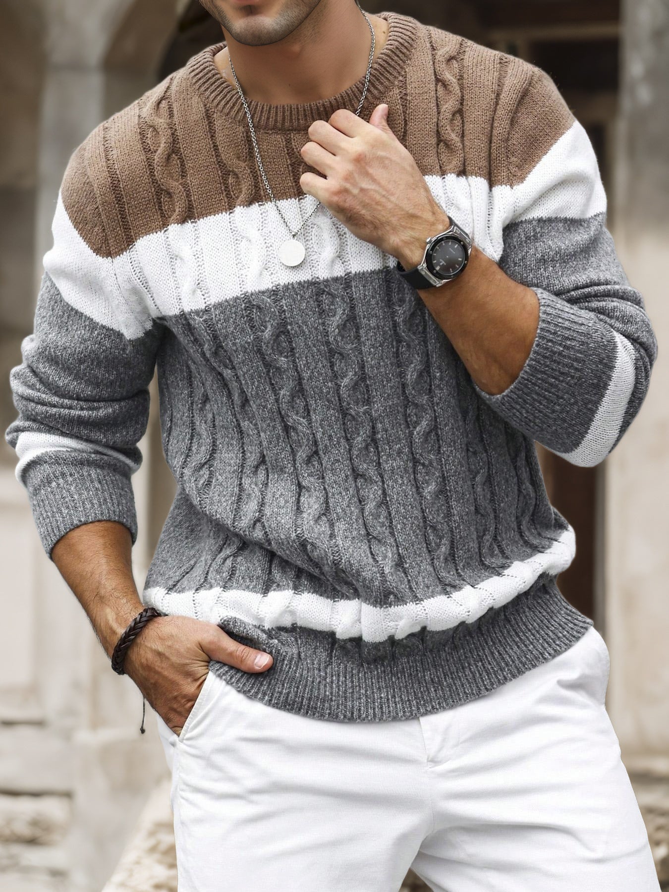 Color-Block Crew-Neck Pullover for Men
