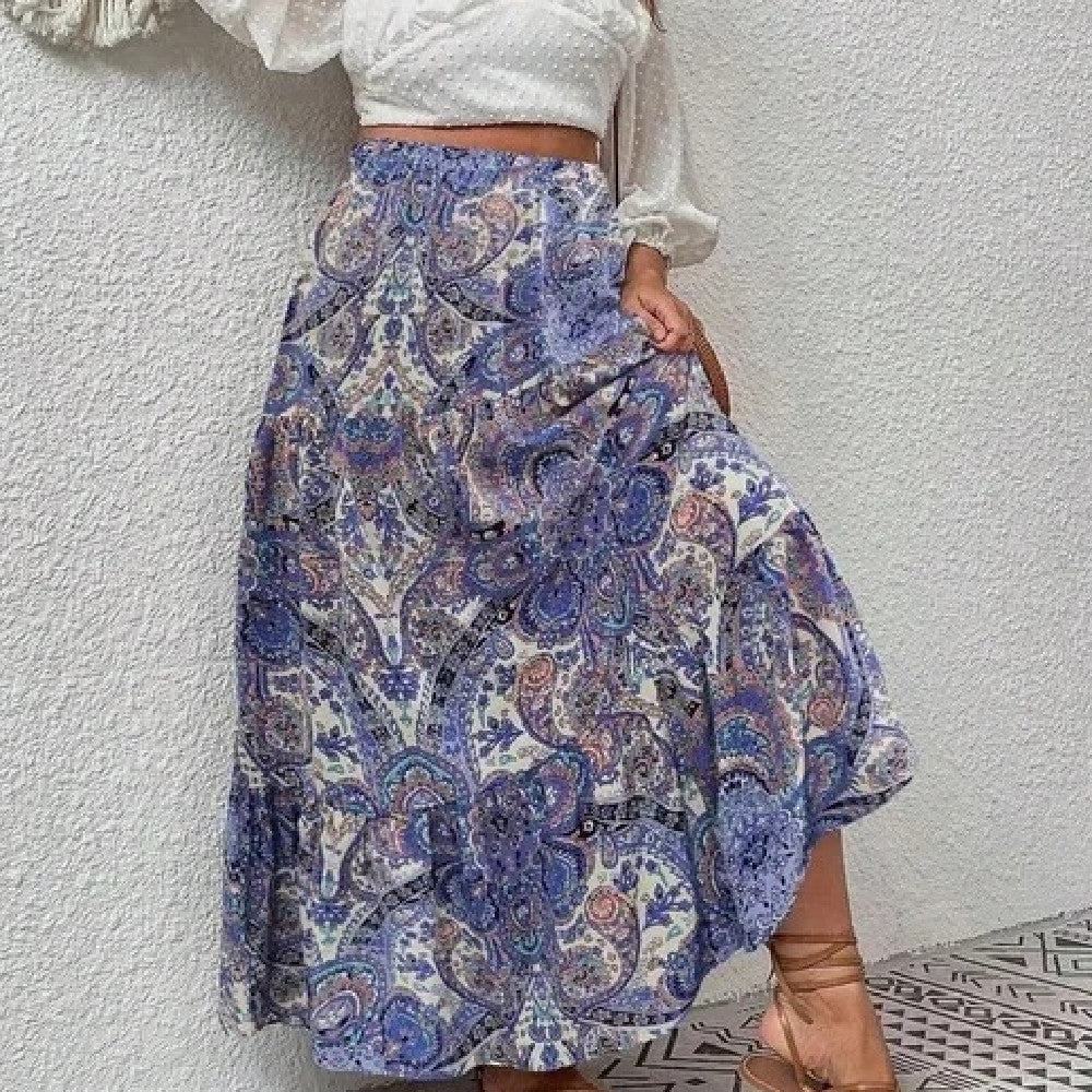 Summer Bohemian Printed Ruffled Skirt for Women