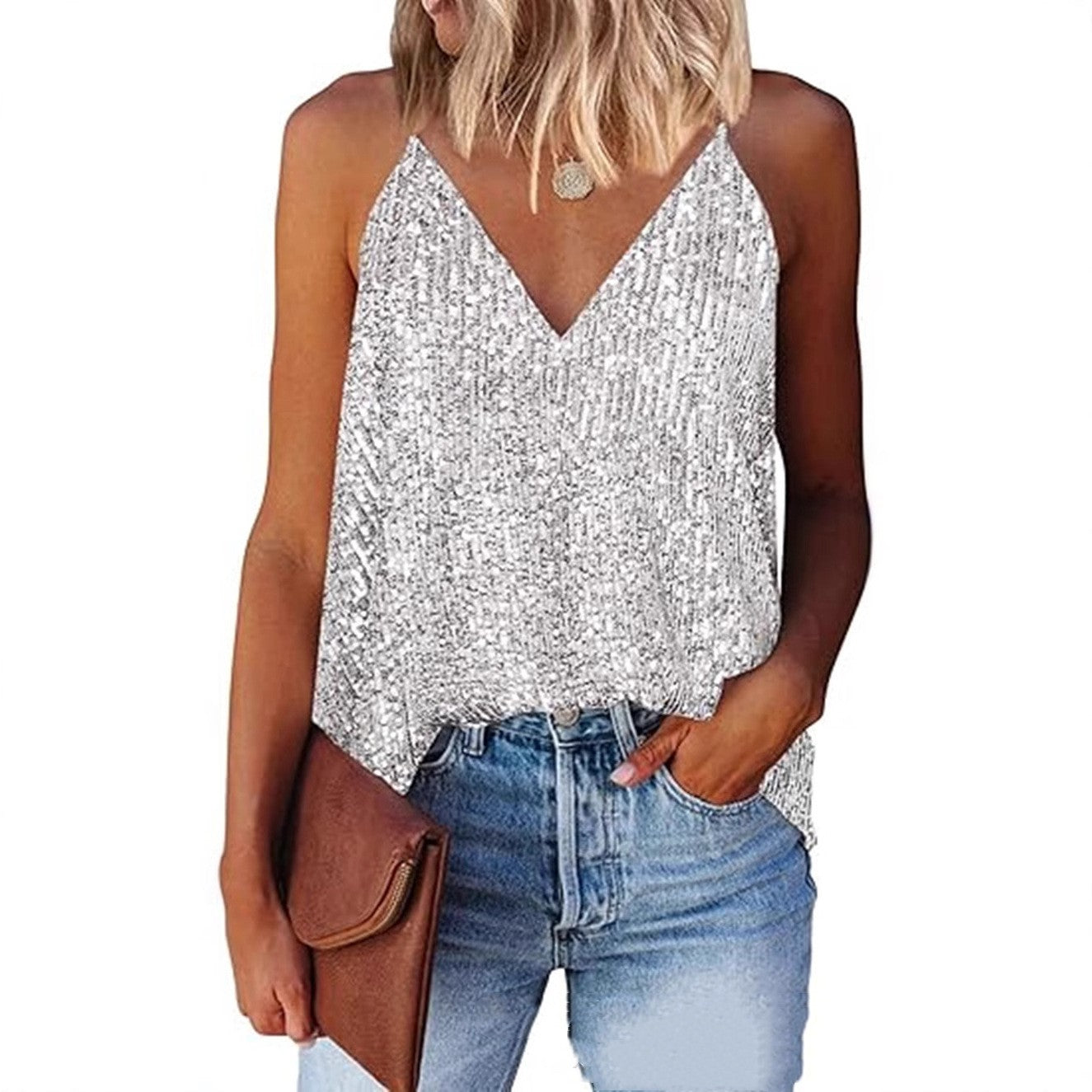 Summer Sexy V-Neck Sequin Sling Top
