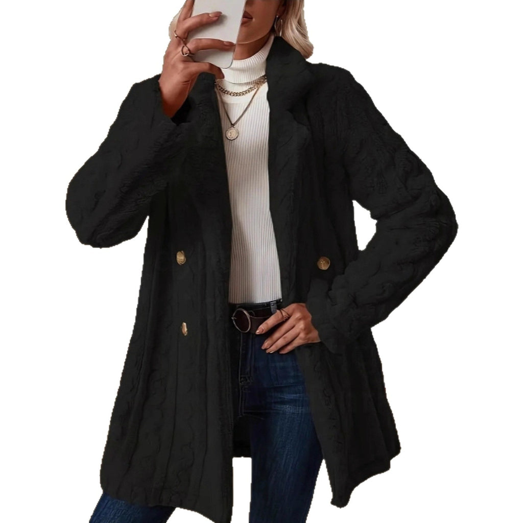 Insulated Double-Breasted Mid-Length Suit-Collar Coat