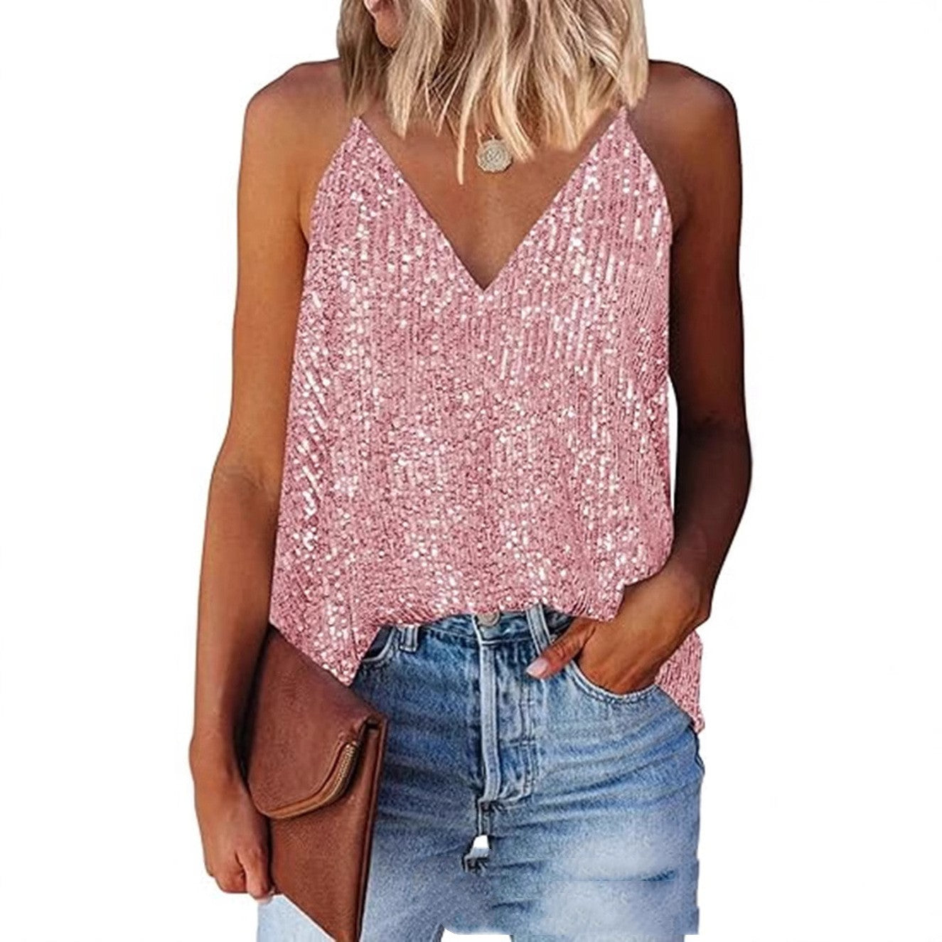 Summer Sexy V-Neck Sequin Sling Top
