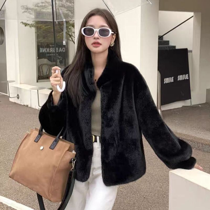Stylish Loose-Fit Fur-Trimmed Collar Coat for Women