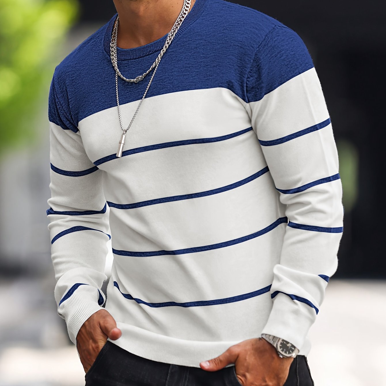 Men’s Knitted Crew-Neck Casual Sweatshirt