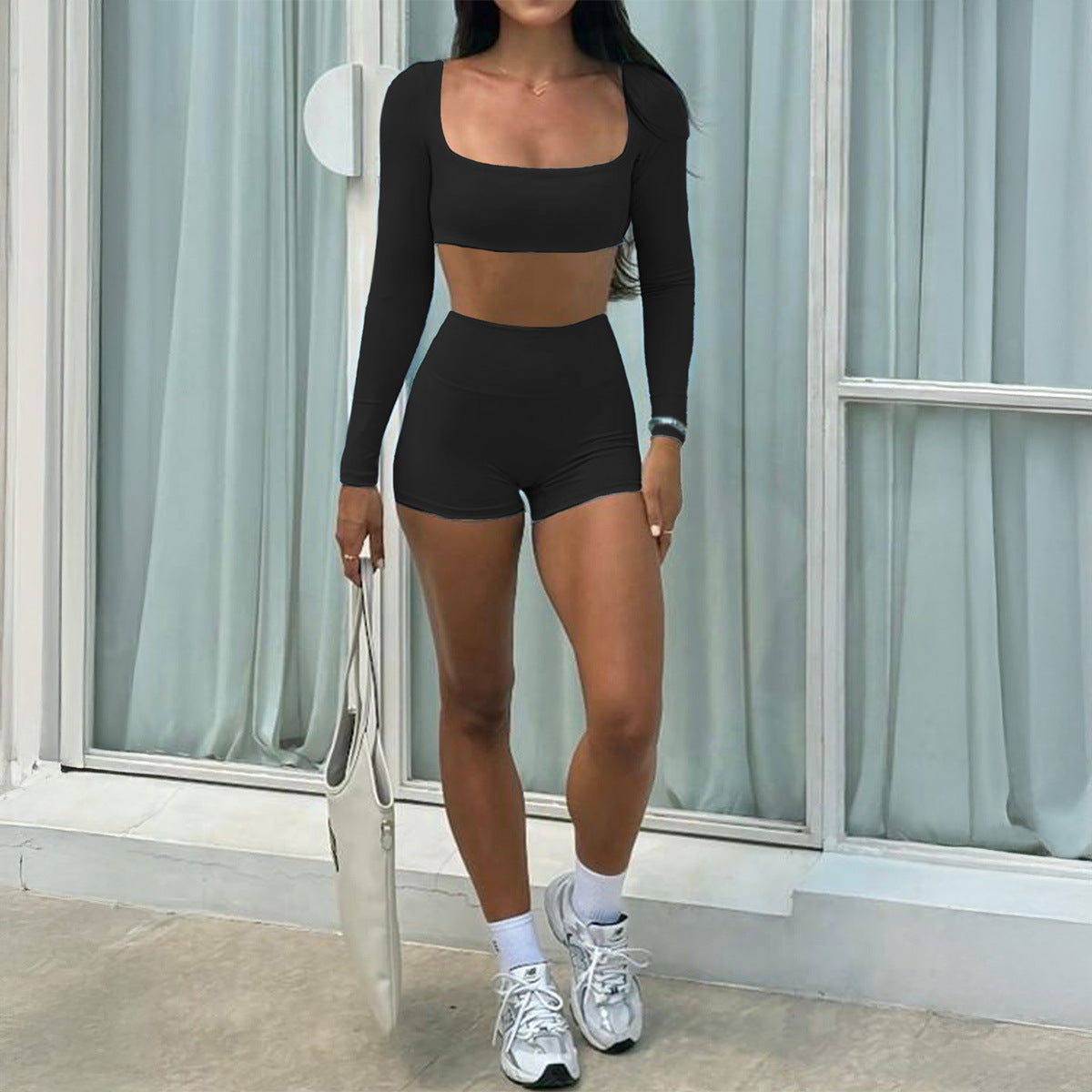 Solid-Color Yoga Tank & Shorts Set for Women