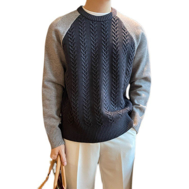 Color-Block Cable-Knit Round-Neck Pullover for Men