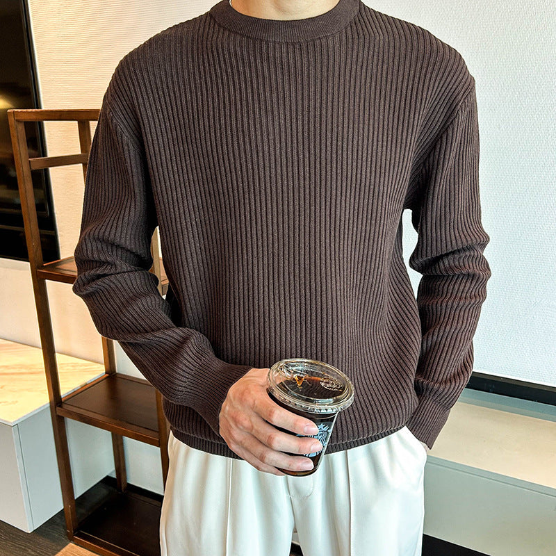 Thick Ribbed Round-Neck Sweater for Men
