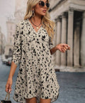 Printed V-Neck Tunic Dress with Roll-Up Sleeves