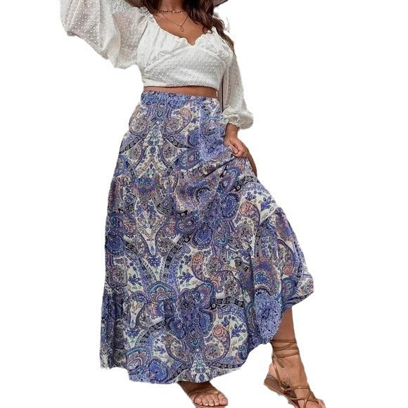 Summer Bohemian Printed Ruffled Skirt for Women