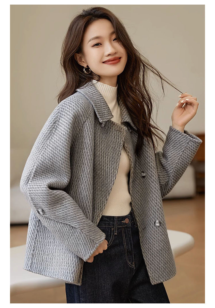 Pineapple-Pattern Wool Coat for Women