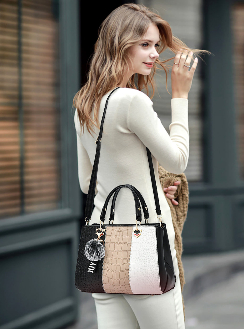 Elegant Wave-Design Shoulder Tote Bag for Women
